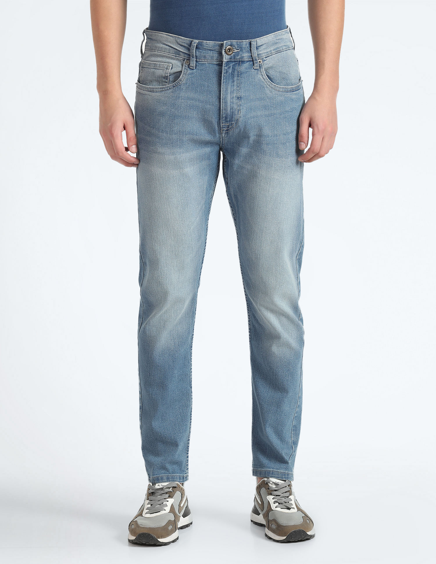 Flying Machine Stone Wash Slash Slim Tapered Fit Jeans