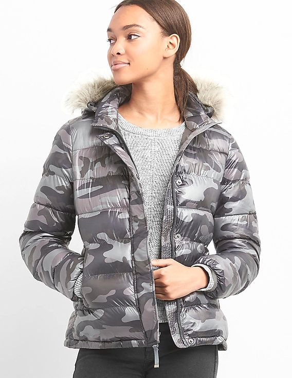Buy GAP Women Women Grey Coldcontrol Max Camo Faux-Fur