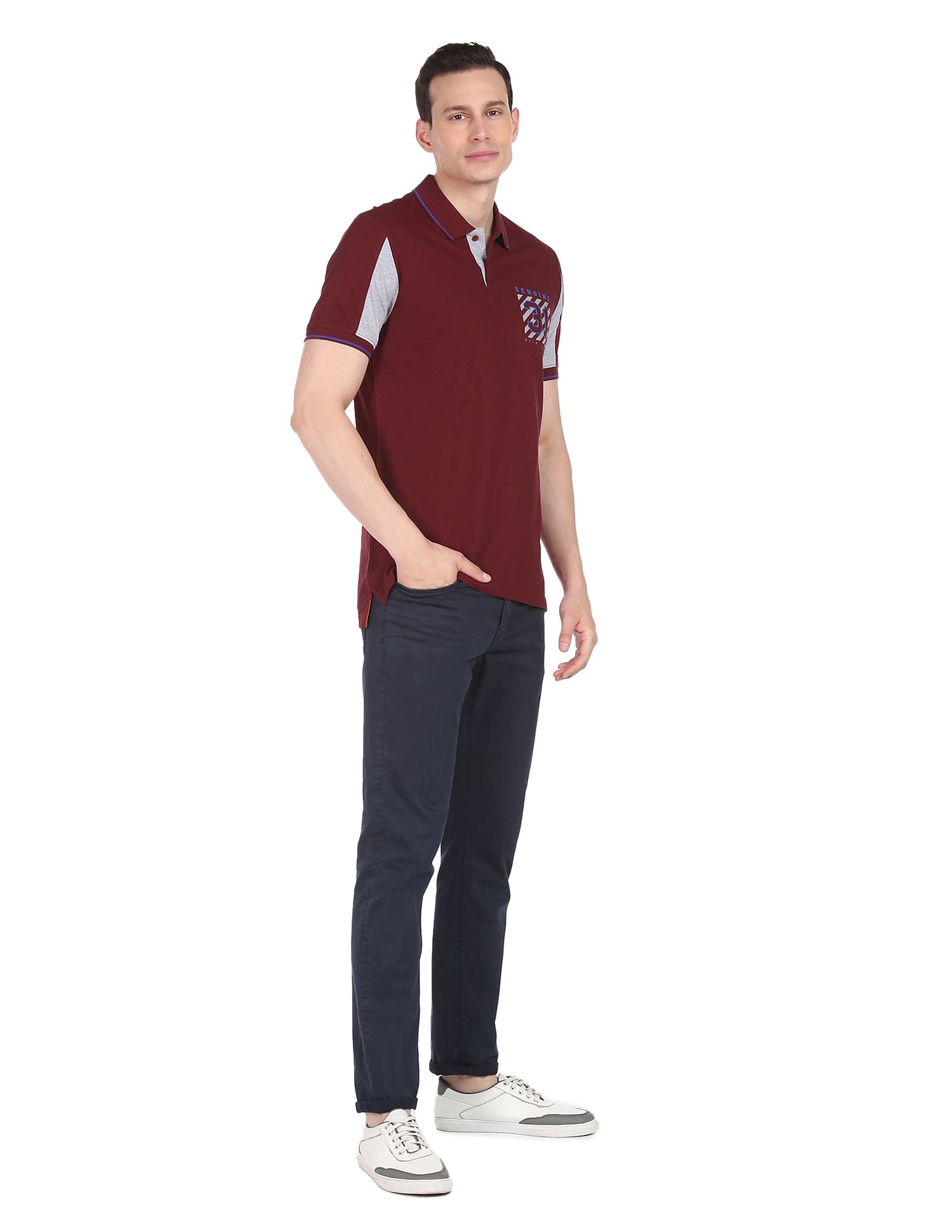 AD by Arvind Cotton Colour Block Polo Shirt