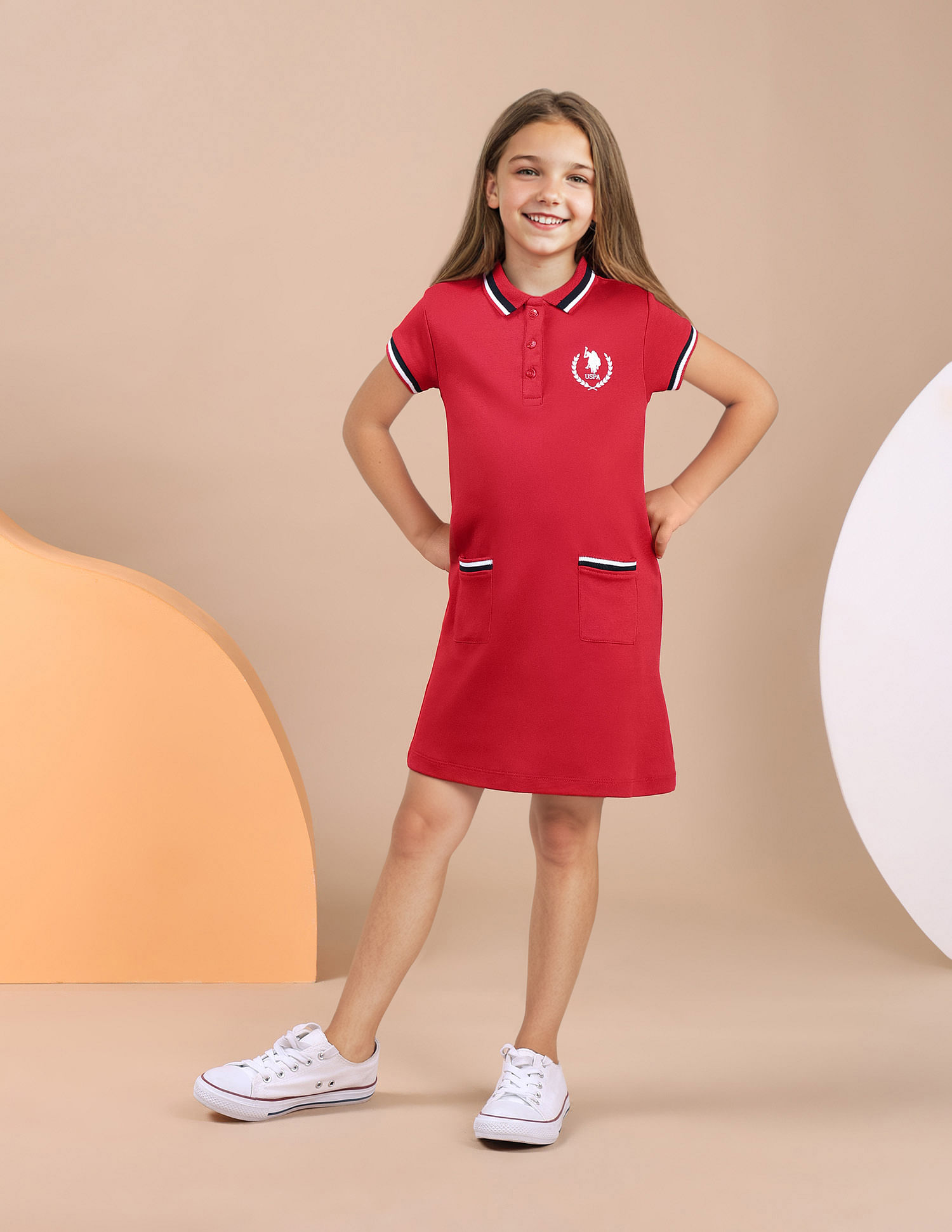 U.S. Polo Assn. Kids Girls Polo Collar Cotton Dress