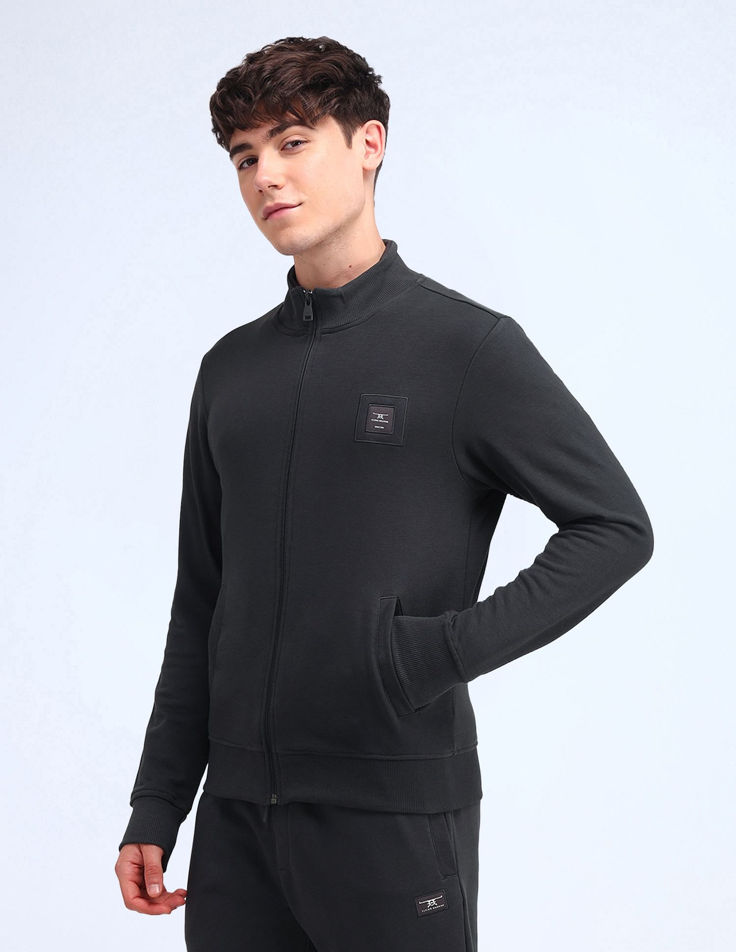 Flying Machine Solid High Neck Sweatshirt