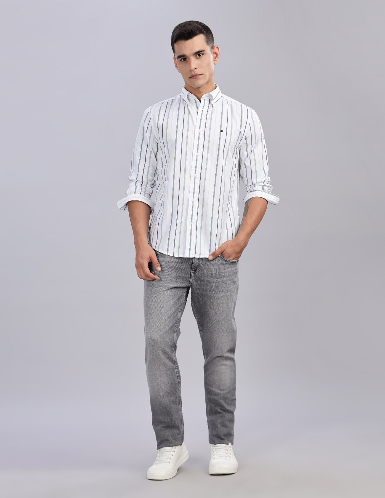 Tommy Hilfiger Striped Regular Fit Plain Woven Shirt