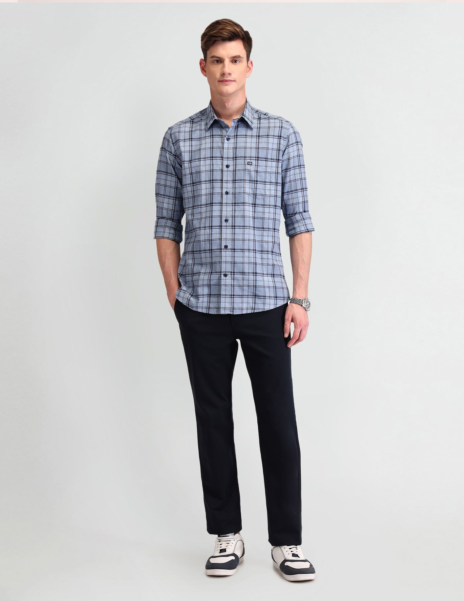 Arrow Sport Grid Tattersall Checks Cotton Shirt
