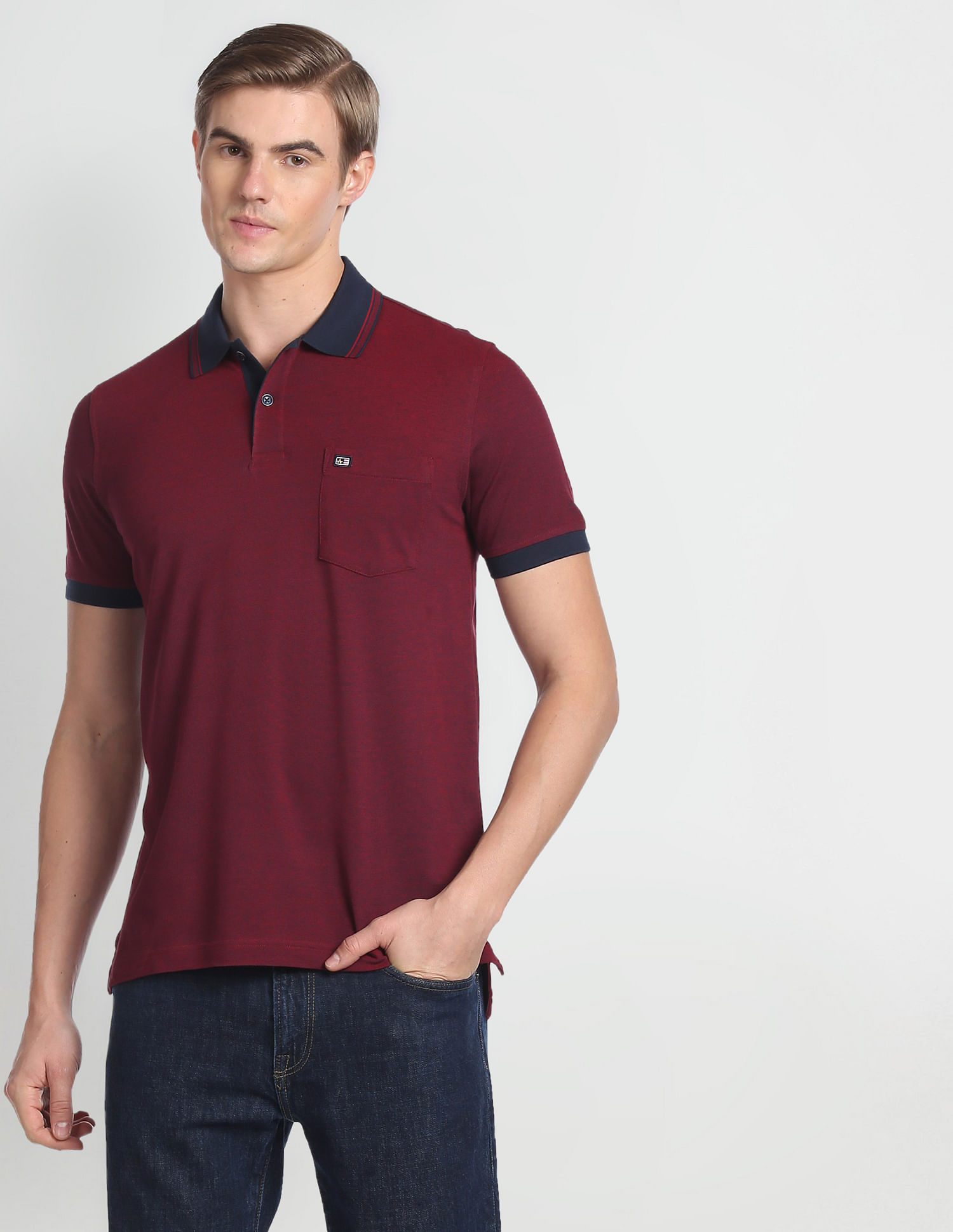 Arrow Sports Patterned Collar Cotton Polo Shirt