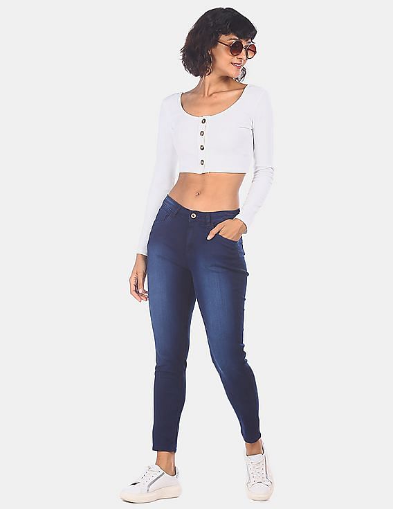 Flying Machine Women Mid Rise Veronica Skinny Fit Stone Wash Jeans