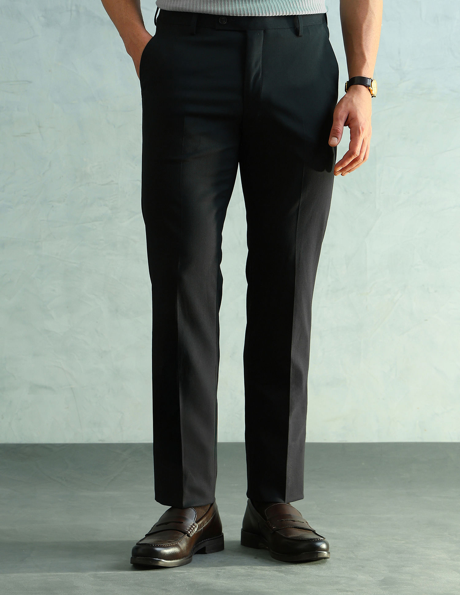 Arrow Solid Slim Fit Formal Trousers