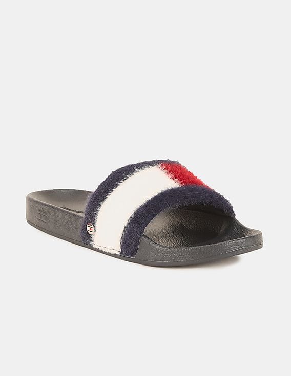 Buy Tommy Hilfiger Women Navy Logo Flag Furry Pool Slides