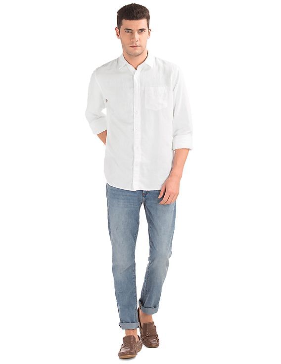 Buy GAP Men Men White Linen-Cotton Standard Fit Shirt