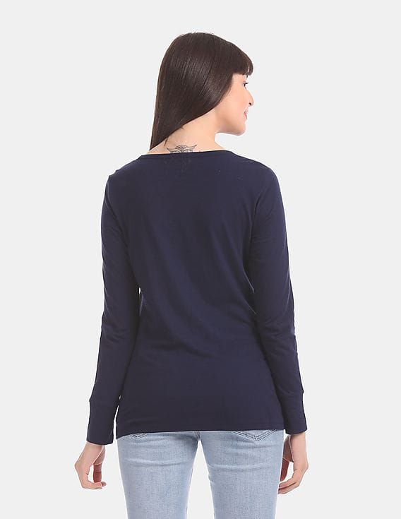 Buy GAP Women Women Blue Long Sleeve Arch Logo T-Shirt - NNNOW.com