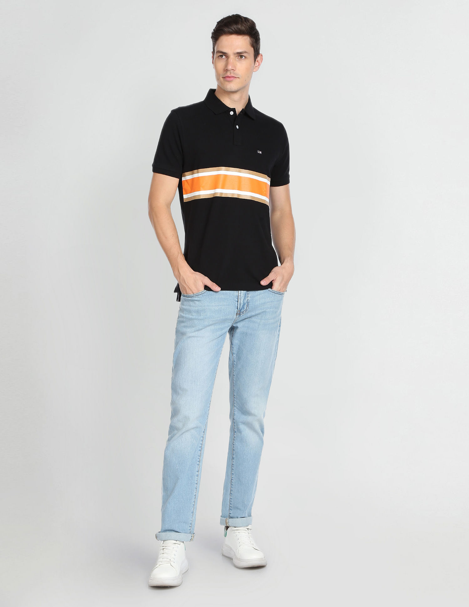 Arrow Sports Horizontal Stripe Cotton Polo Shirt