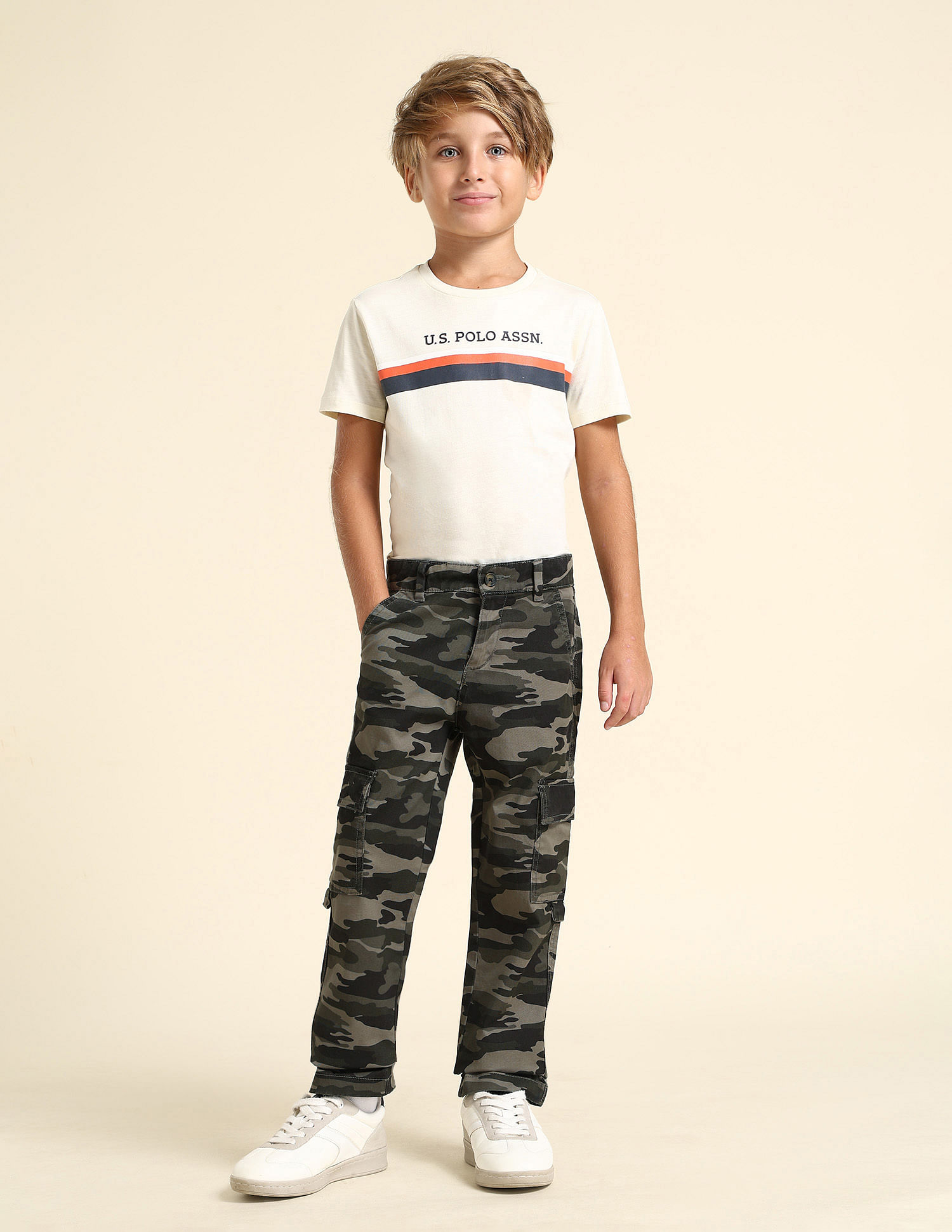 U.S. Polo Assn. Kids Boys Camouflage Printed Regular Fit Cargos