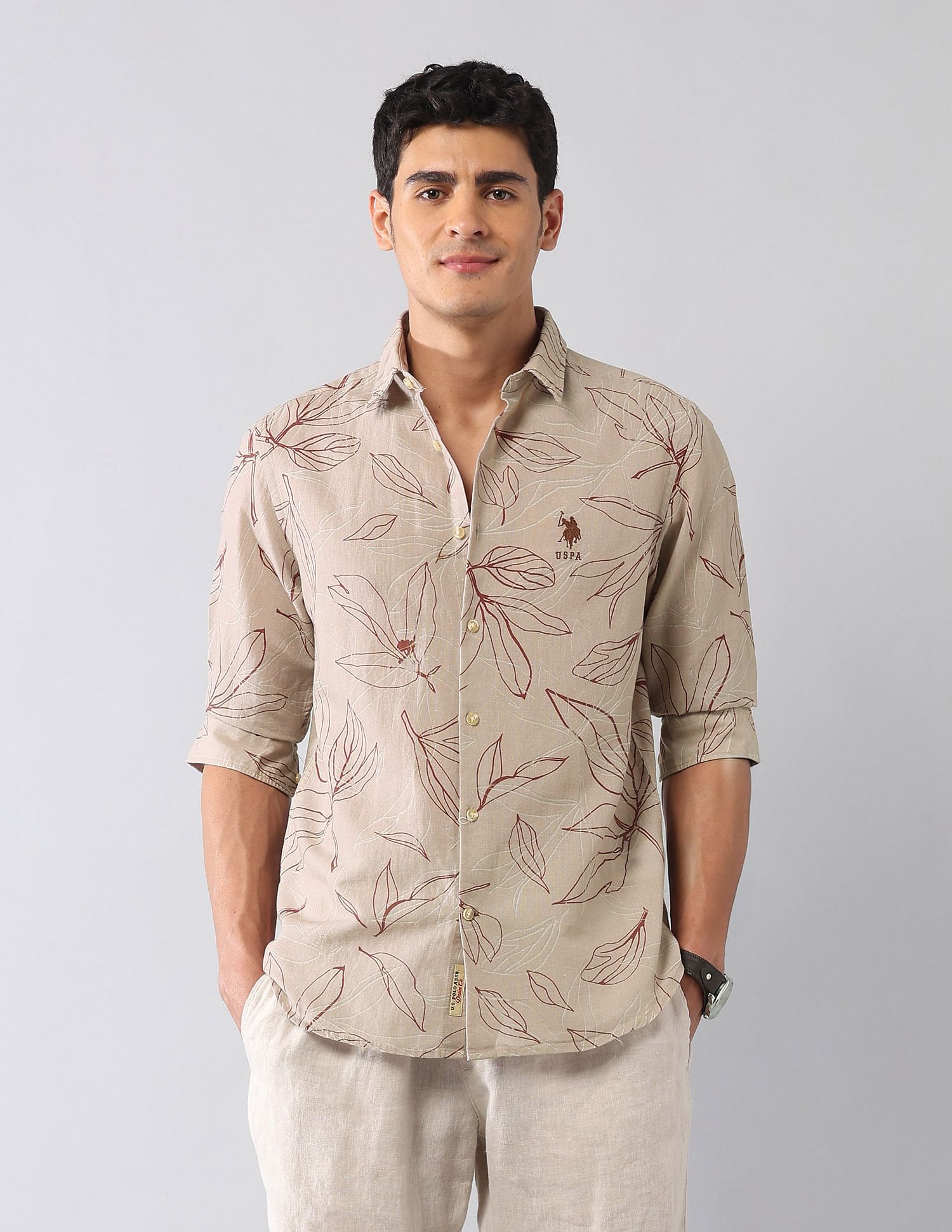 U.S. Polo Assn. Denim Co. Tropical Printed Poplin Regular Fit Shirt