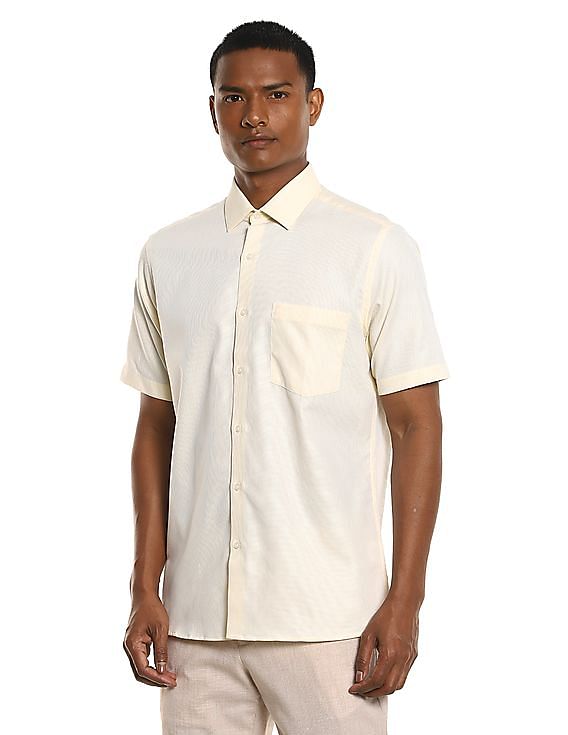 Mens yellow short sleeve dress clearance shirt