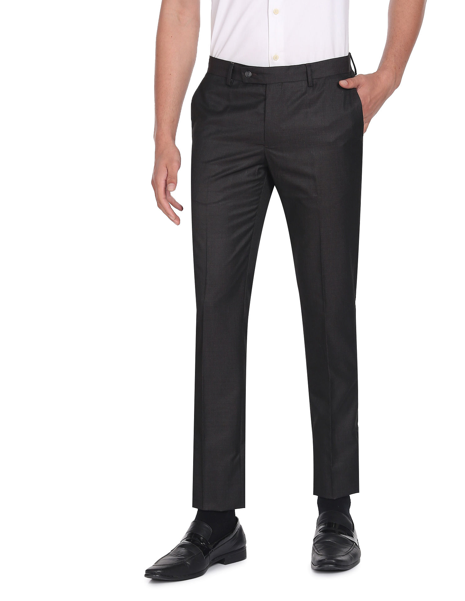Buy Arrow Mid Rise Dobby Formal Trousers - NNNOW.com