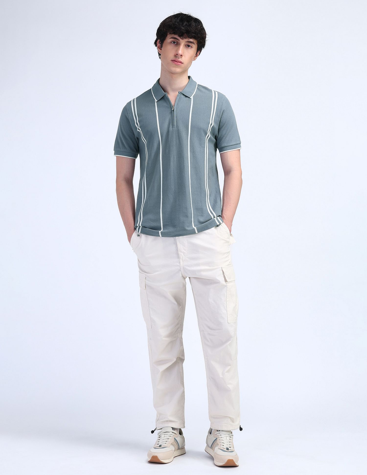 Flying Machine Vertical Striped Regular Polo Shirt