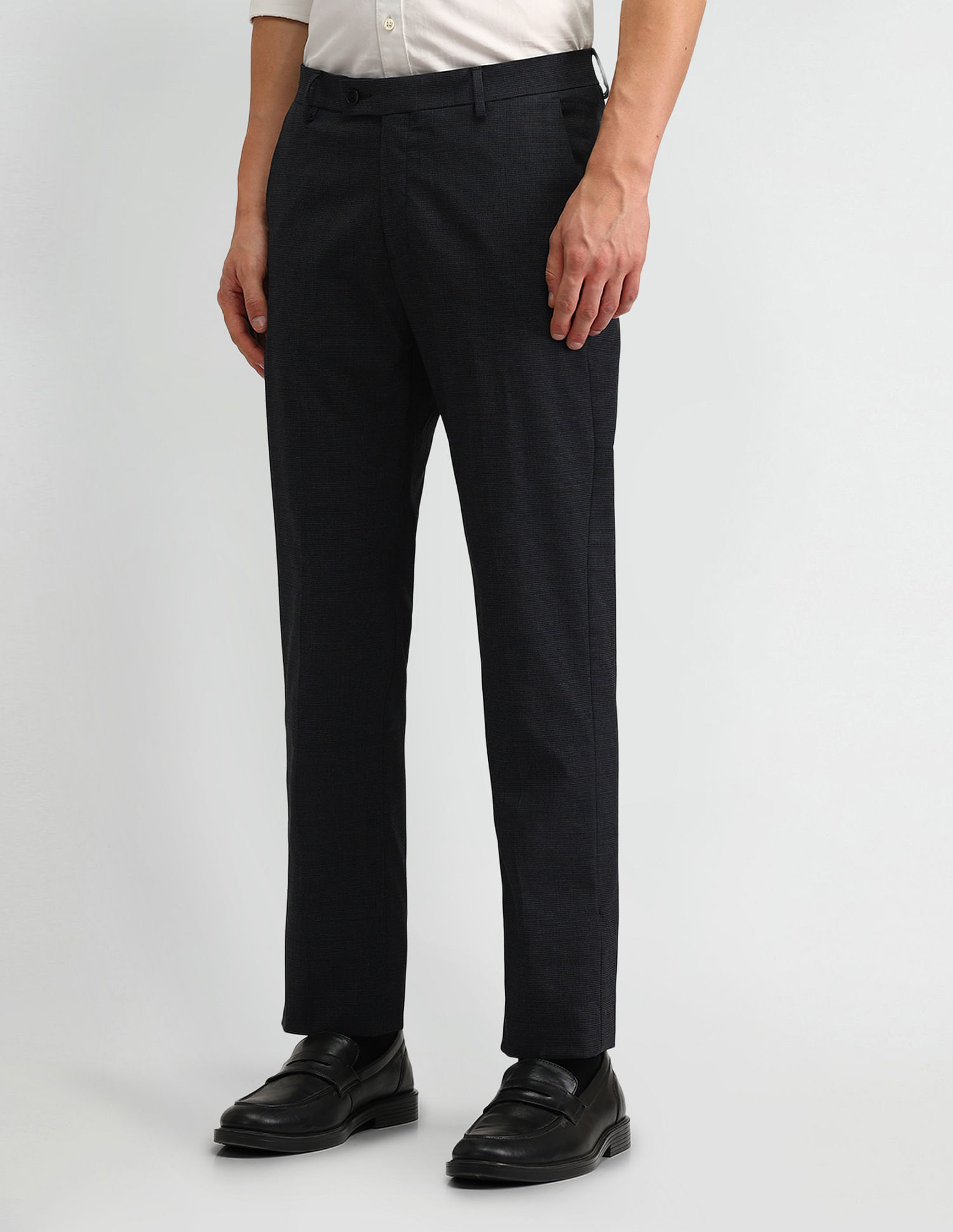 Arrow Solid Dobby Slim Fit Trousers