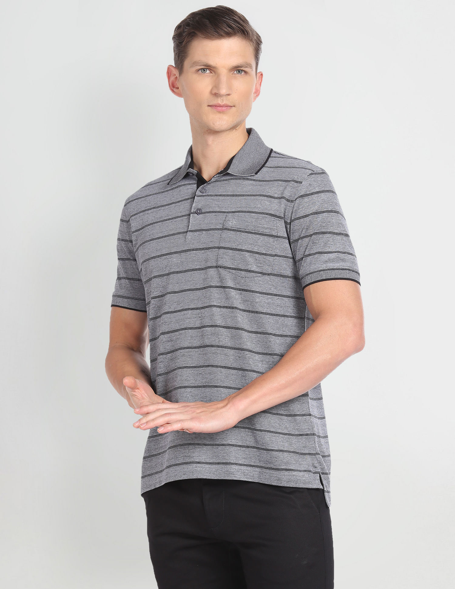 Arrow Horizontal Stripe Cotton Polo Shirt