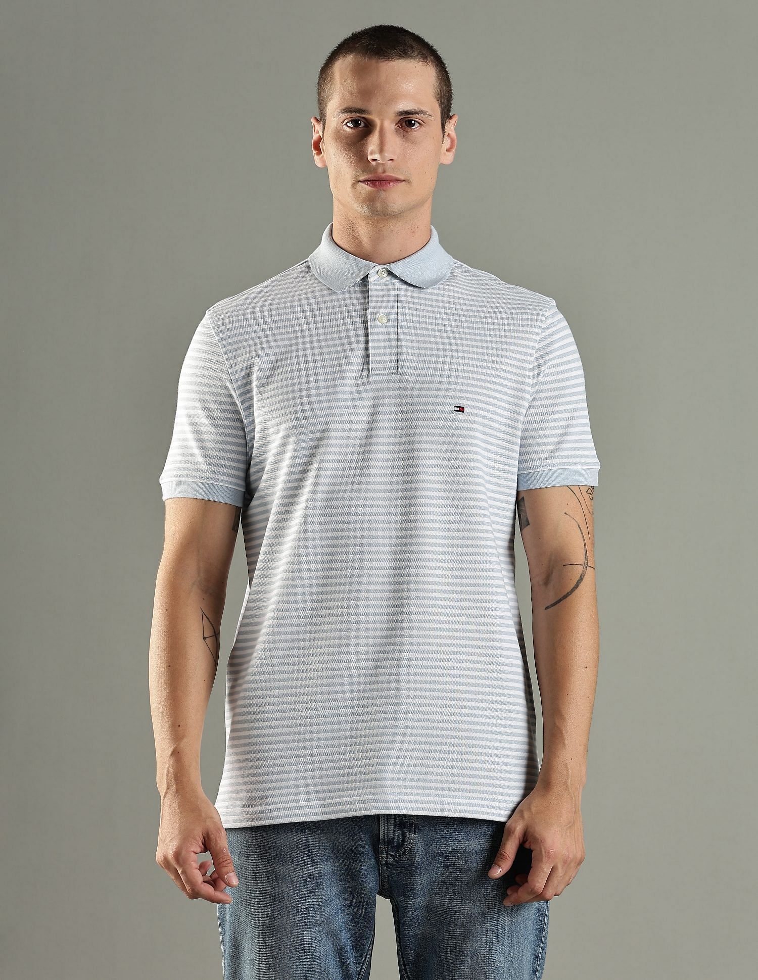 Tommy Hilfiger Striped Regular Fit Cotton Polo T-Shirt