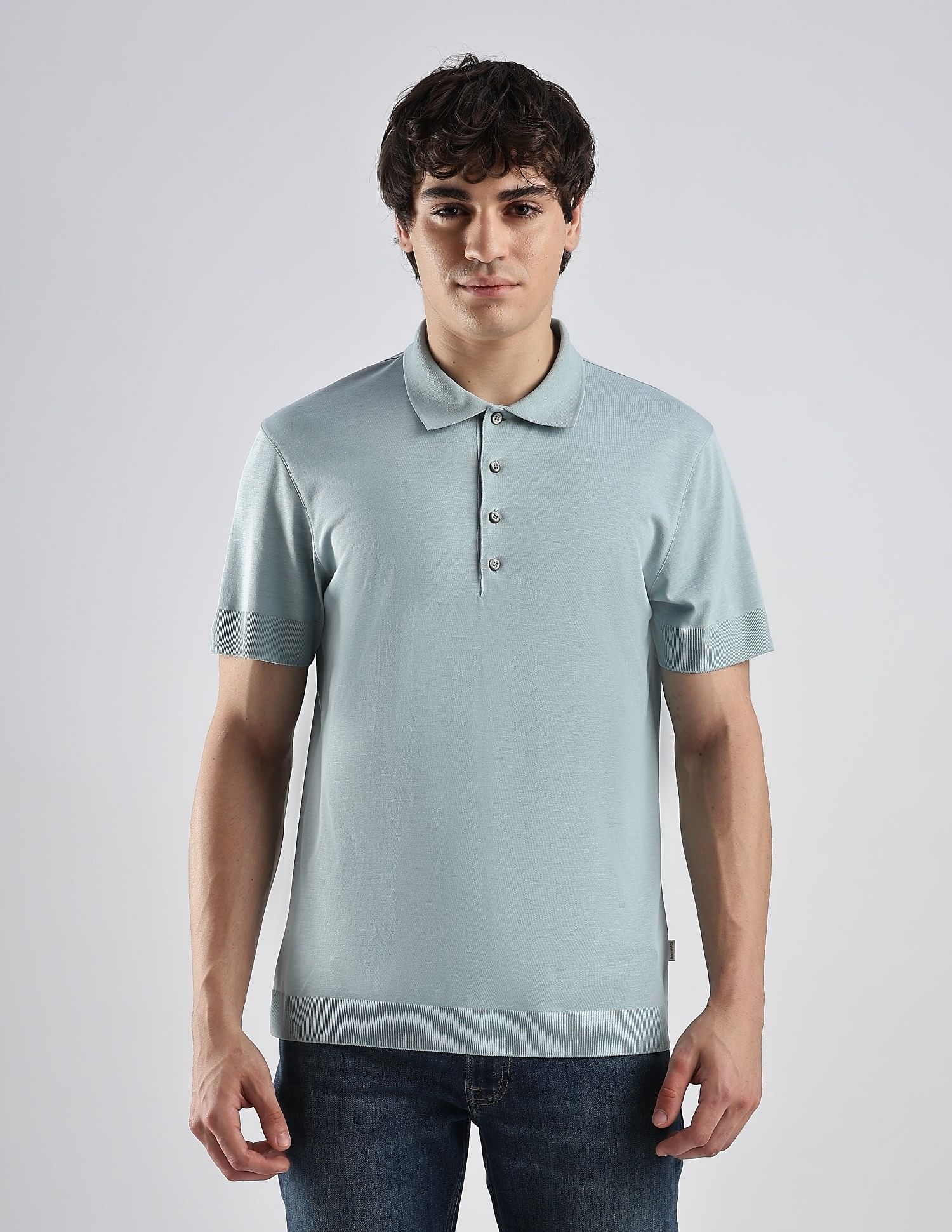 Calvin Klein Solid Regular-Fit Cotton Polo T-Shirt