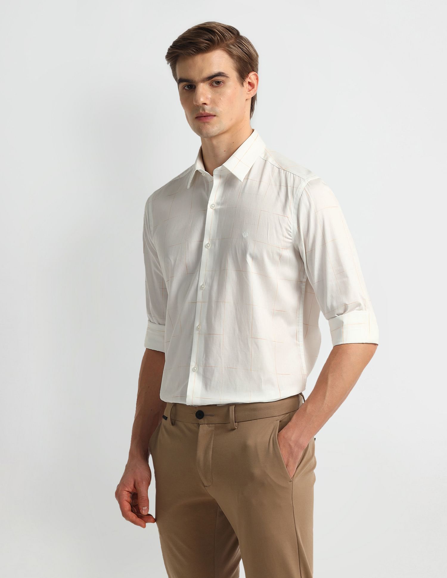 Arrow Newyork Manhattan Slim Fit Windowpane Checked Shirt