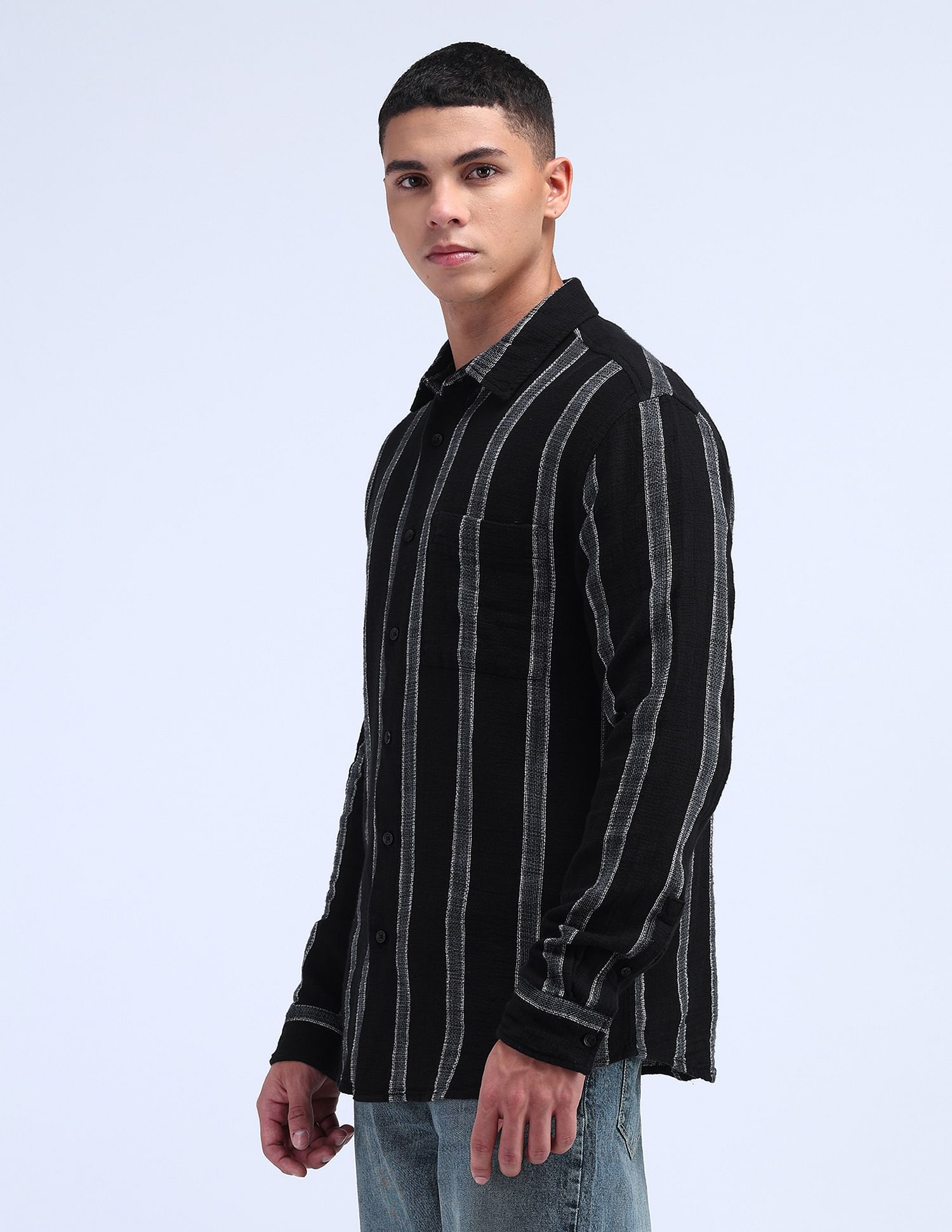 Flying Machine Vertical Striped Cotton Shirt