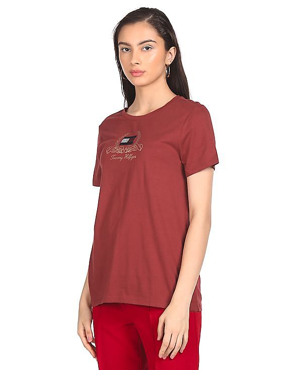 tシャツ 「ＲＩＶＮ」ＮＩＮＡ　ＪＥＲＳＥＹ　ＴＯＰ レディース Buy Tommy Hilfiger Women Red Round Neck Nina Logo T-Shirt
