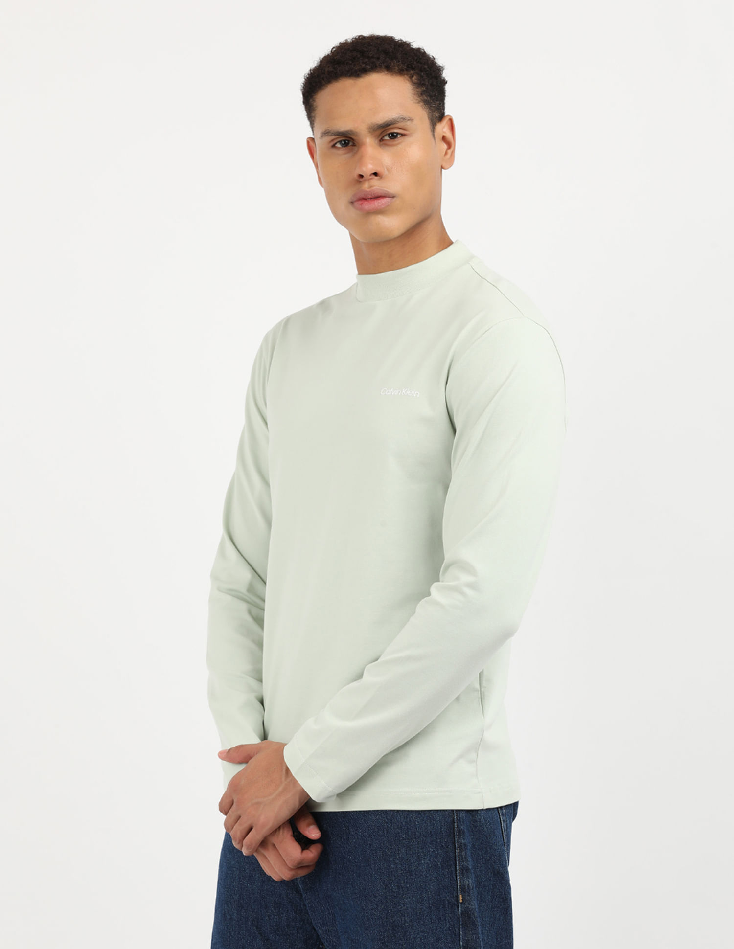 Buy Calvin Klein Jeans Micro Logo Long Sleeve Mock Neck T-Shirt