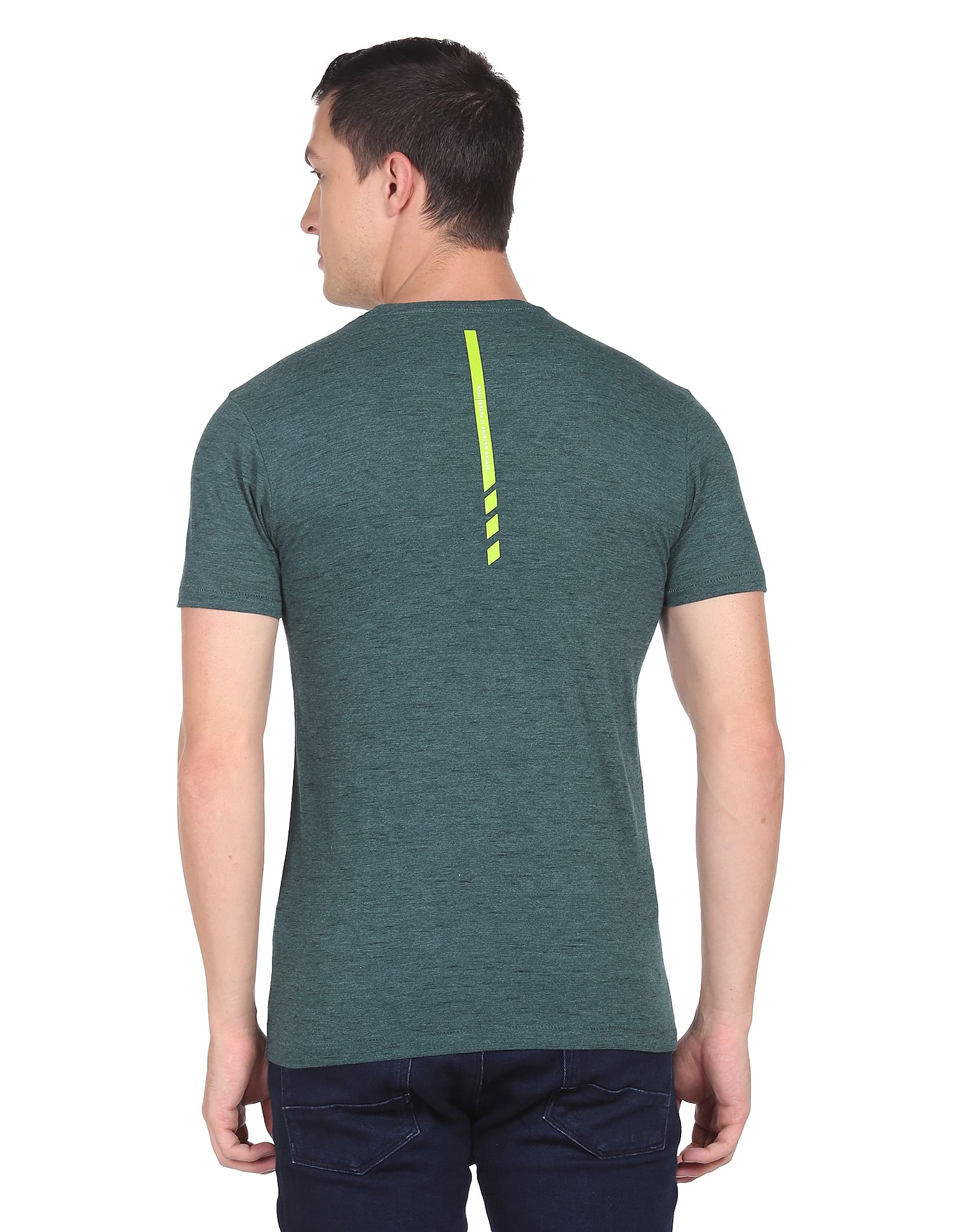 Flying Machine Crew Neck Brand Stripe Heathered T-Shirt