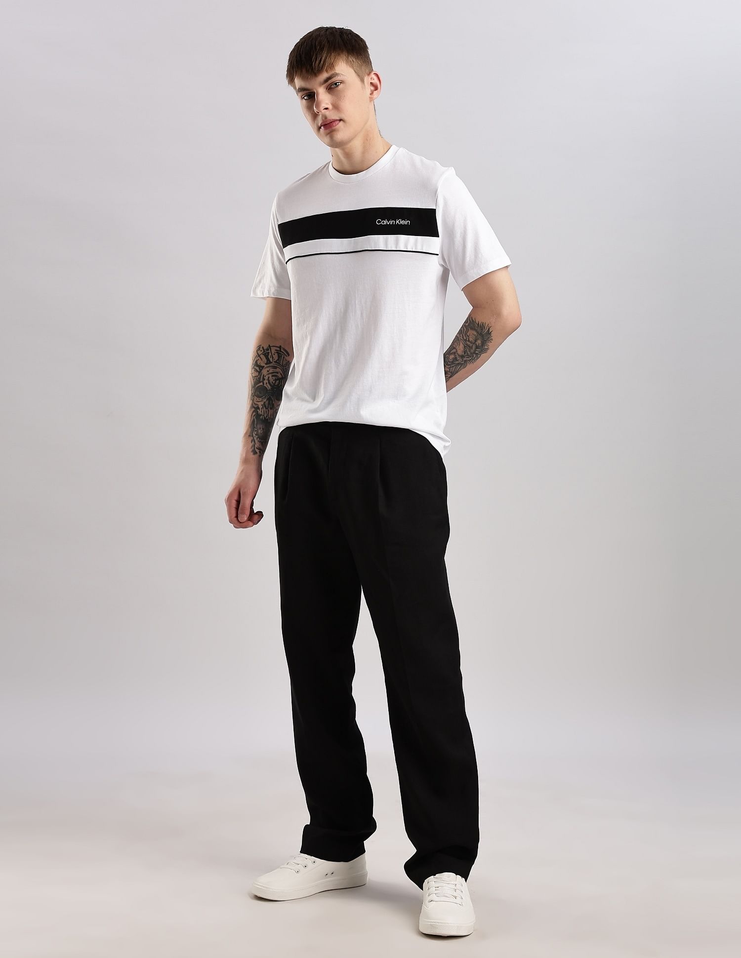 Calvin Klein Jeans Mens White Colourblocked T-Shirts