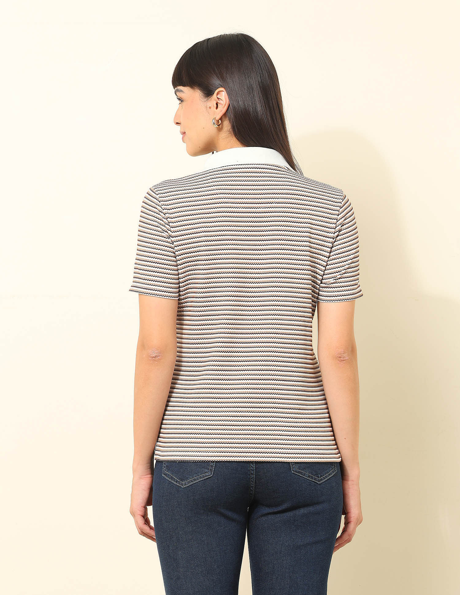 U.S. Polo Assn. Women Boxy Fit Chevron Printed Polo Shirt
