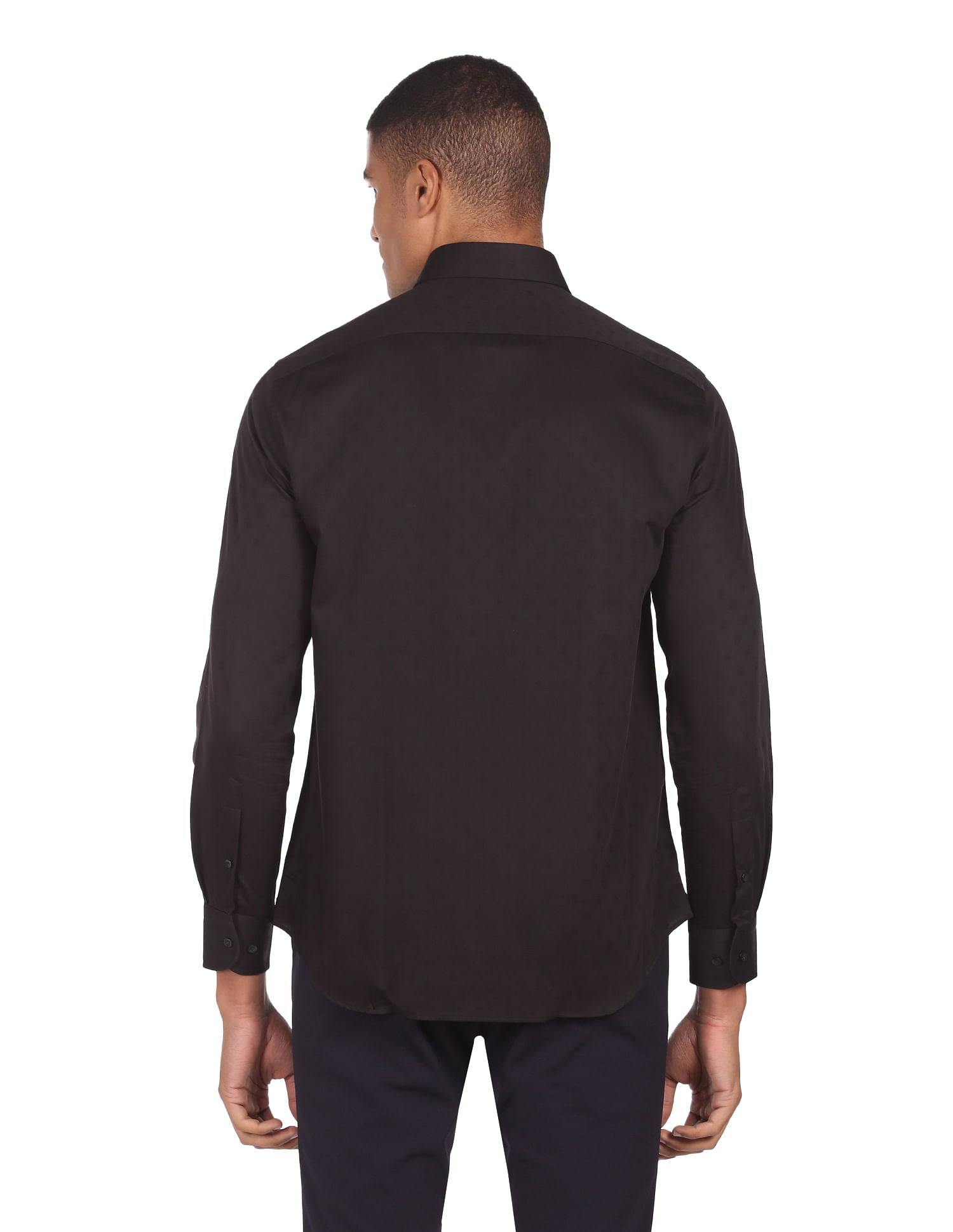 Tommy Hilfiger Men Black Jaquard Patterned Weave Formal Shirt