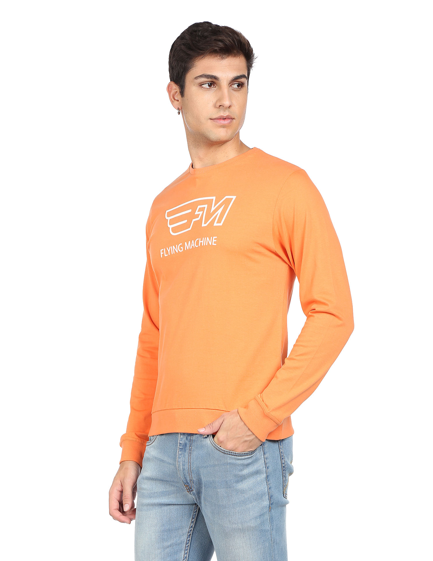 Flying Machine Long Sleeve Brand Print Cotton T-Shirt