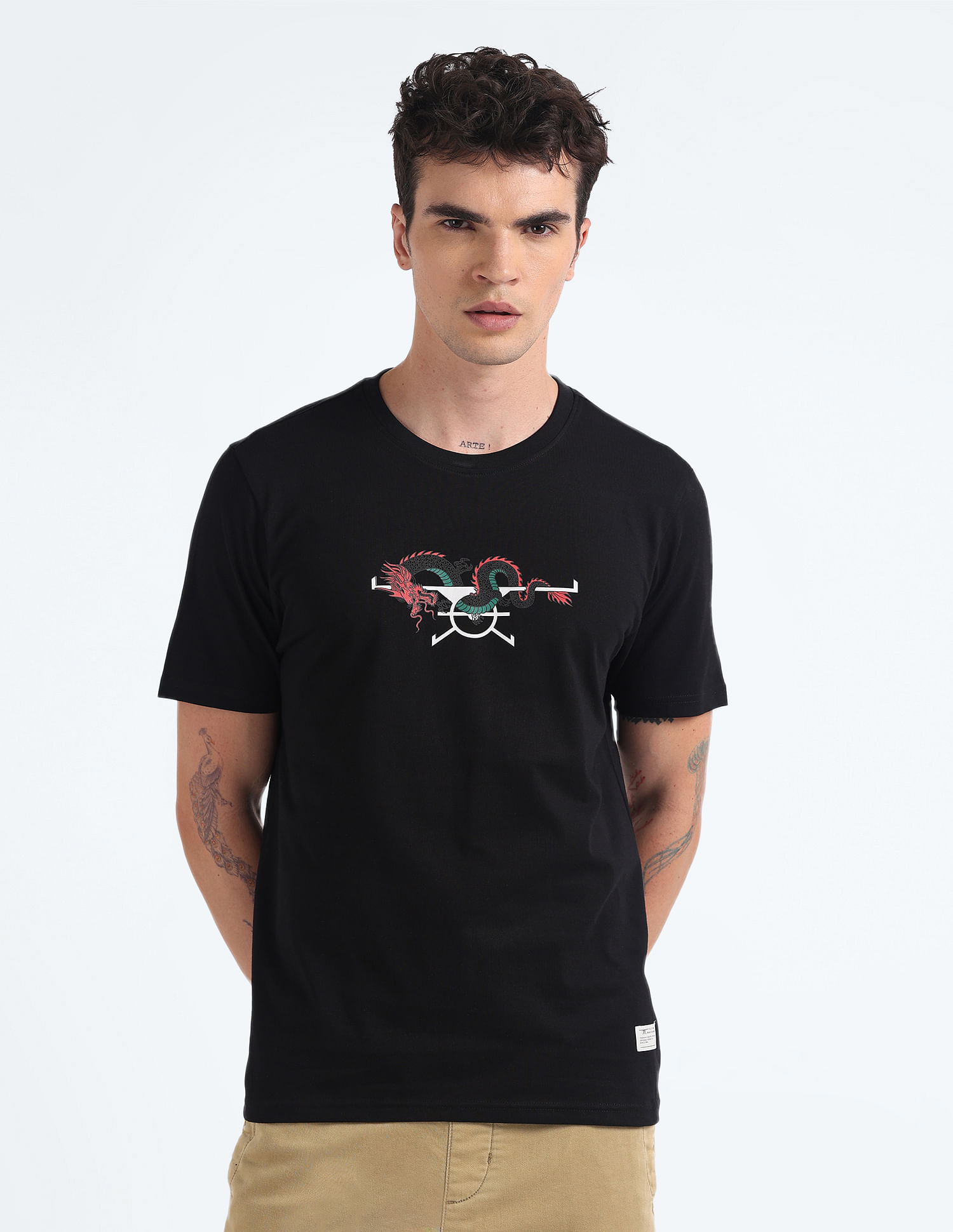 Flying Machine Dragon Logo Cotton T-Shirt