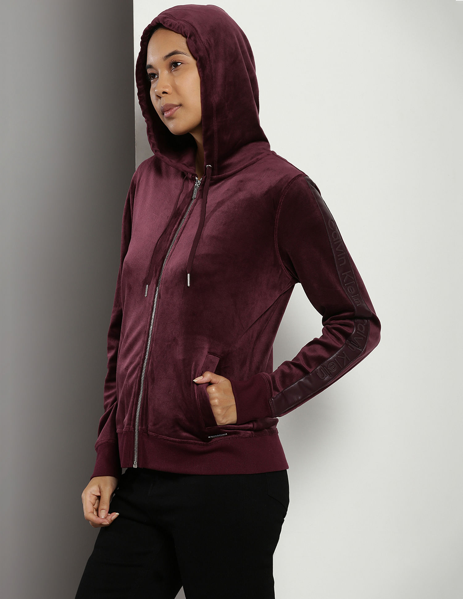 Calvin Klein Brand Tape Solid Hooded Sweatshirt