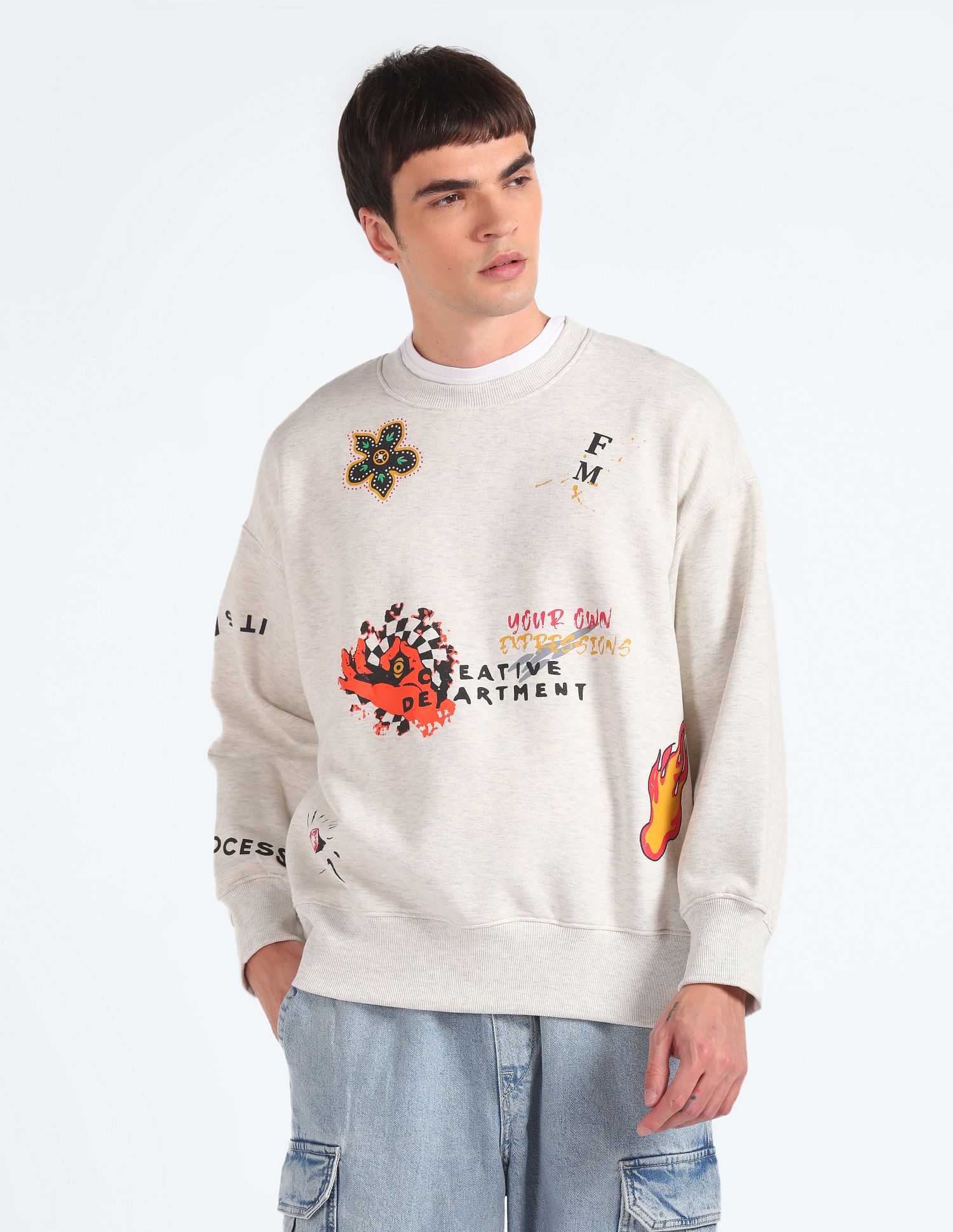 Flying Machine Graphic Print Oversized Sweatshirt