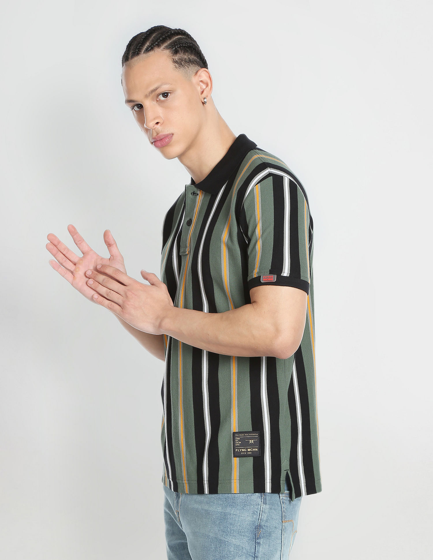 Flying Machine Vertical Striped Cotton Polo Shirt