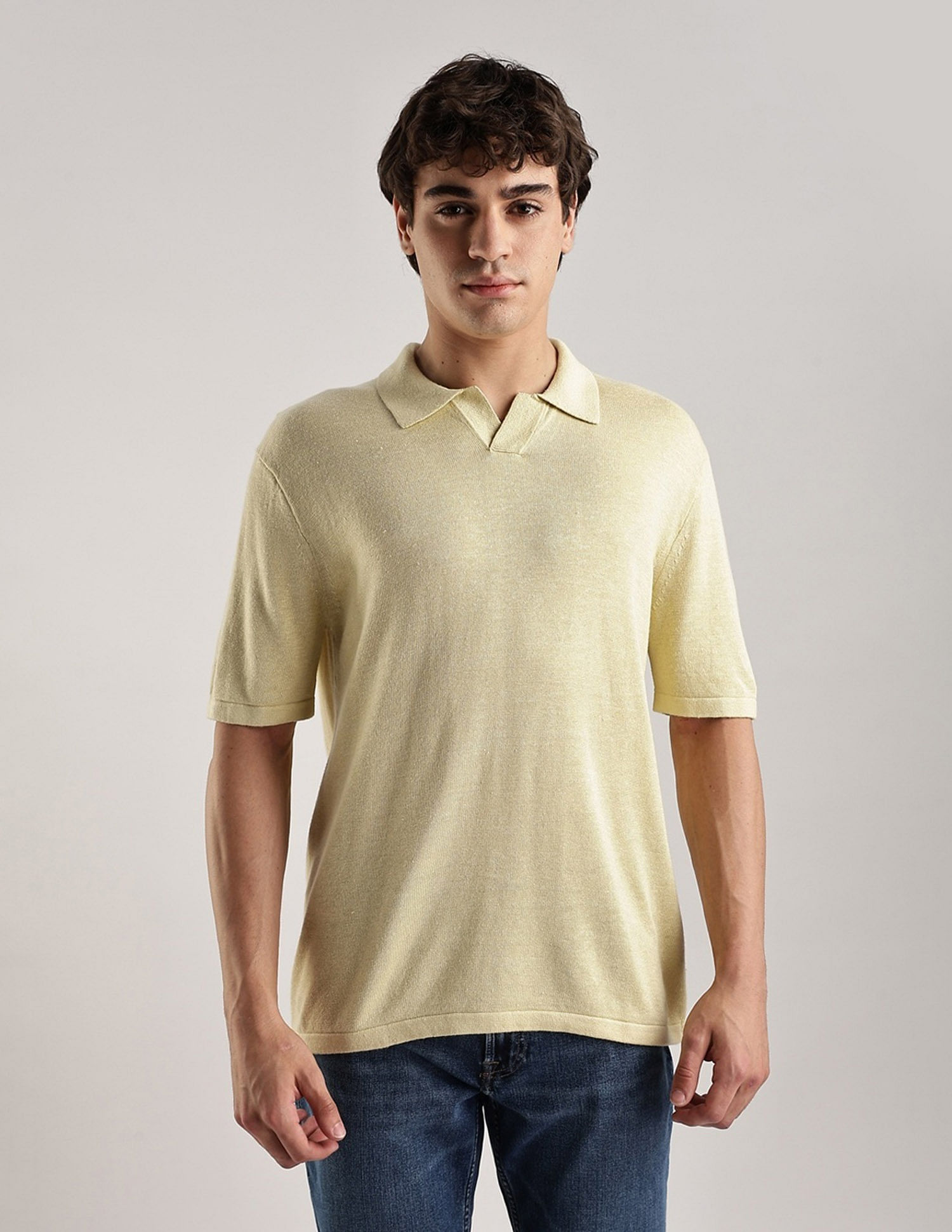 Calvin Klein Jeans Solid Regular Fit Linen Polo Shirt