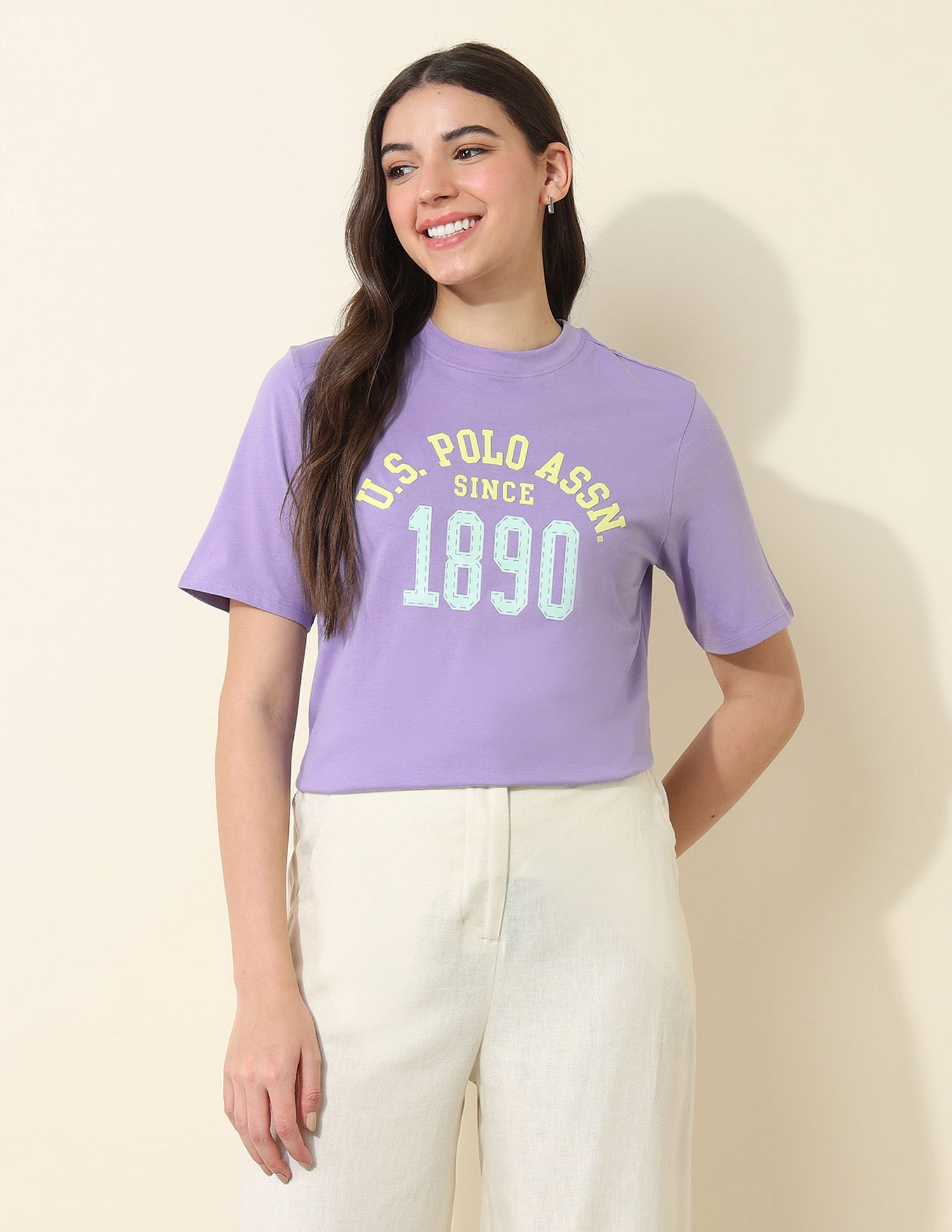 U.S. Polo Assn. Women Boxy Fit Brand Printed T-Shirt