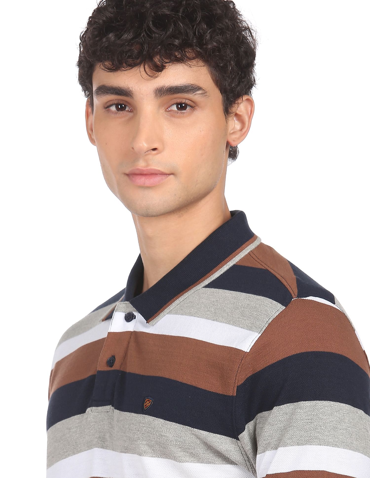 AD by Arvind Cotton Horizontal Stripe Polo Shirt
