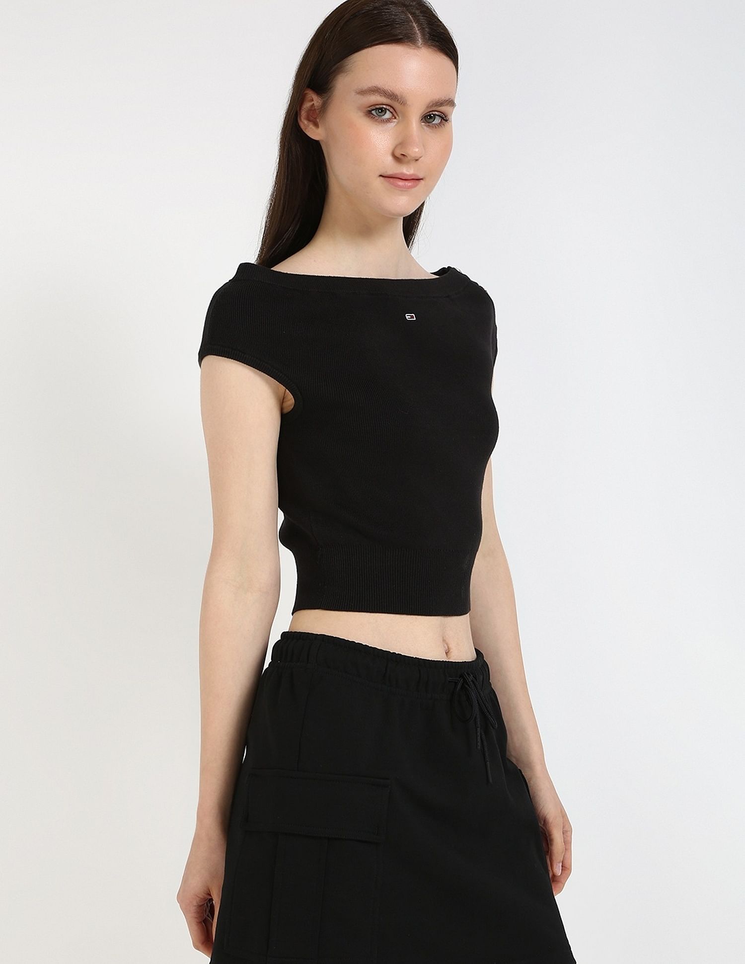 Tommy Hilfiger Slim-Fit Cotton Boat Neck Crop Top