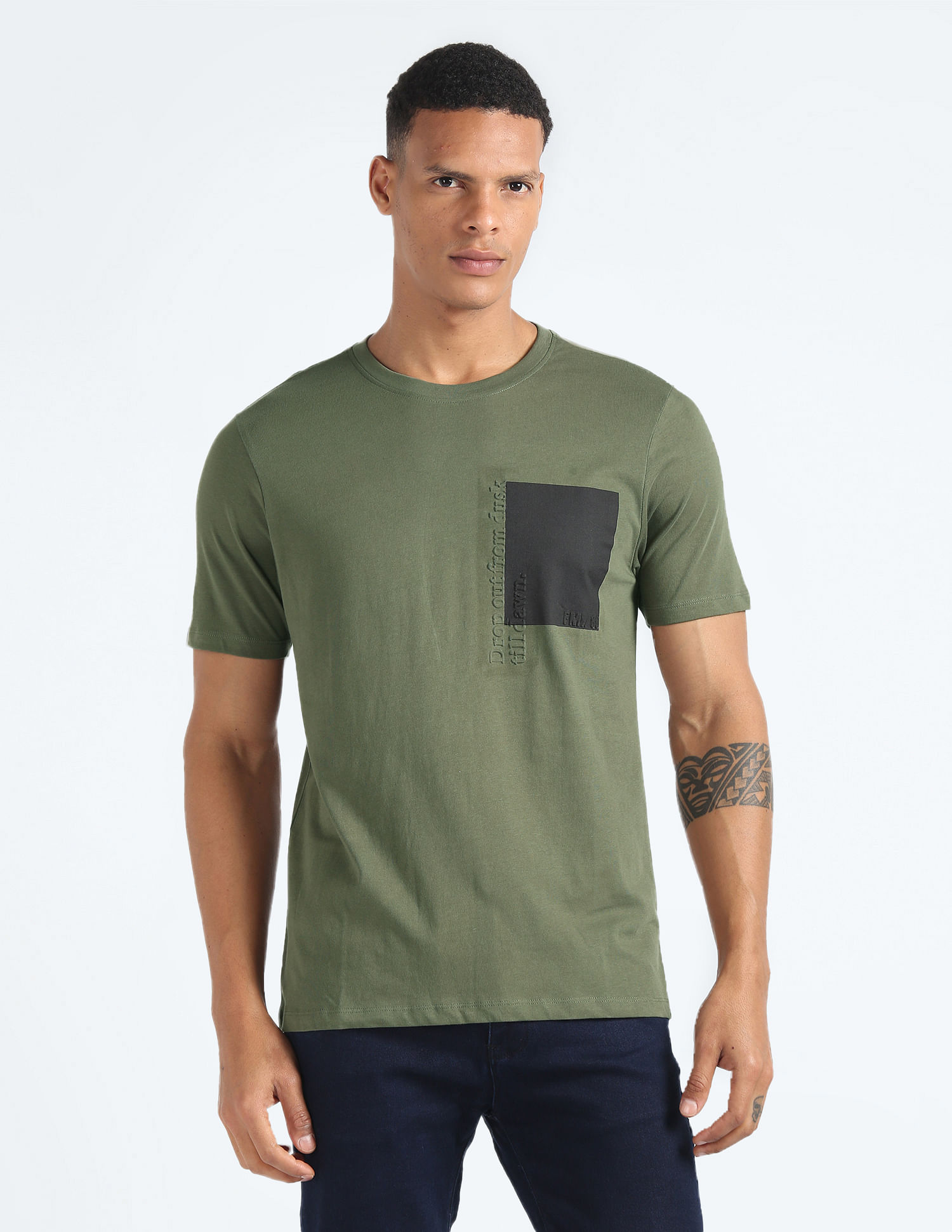 Flying Machine Crew Neck Embossed T-Shirt