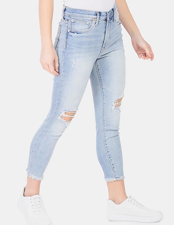 Buy GAP Women Light Indigo Skinny Fit Destructed Ankle Jeans