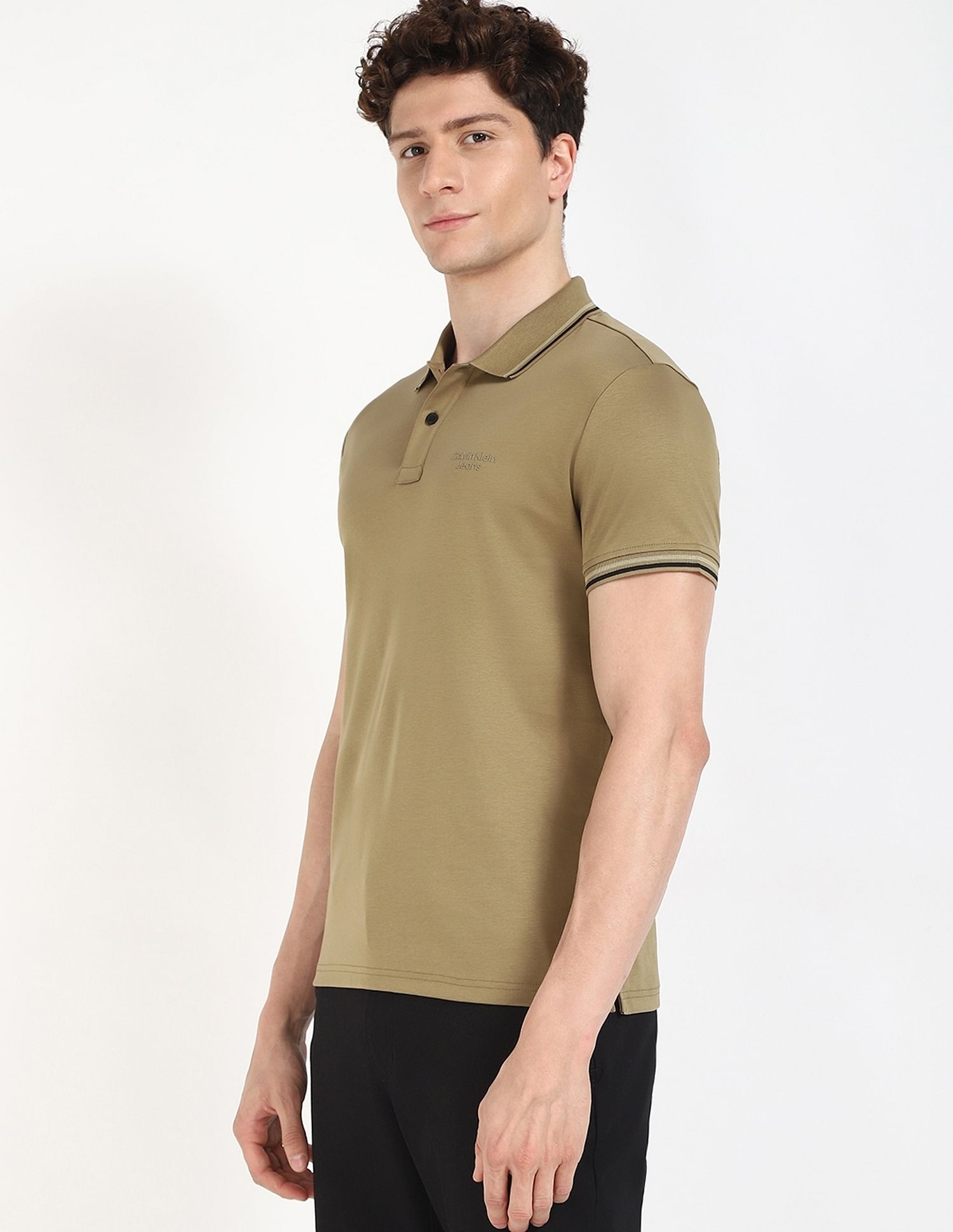 Calvin Klein Jeans Solid Regular-Fit Cotton Polo T-Shirt