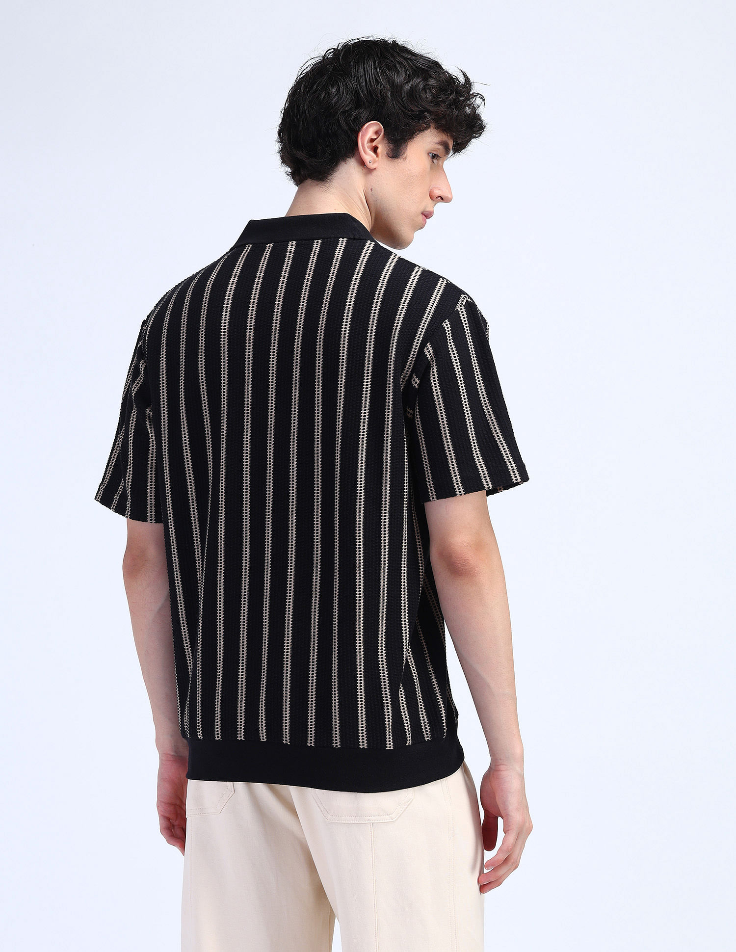 Flying Machine Vertical Striped Relaxed Polo Shirt