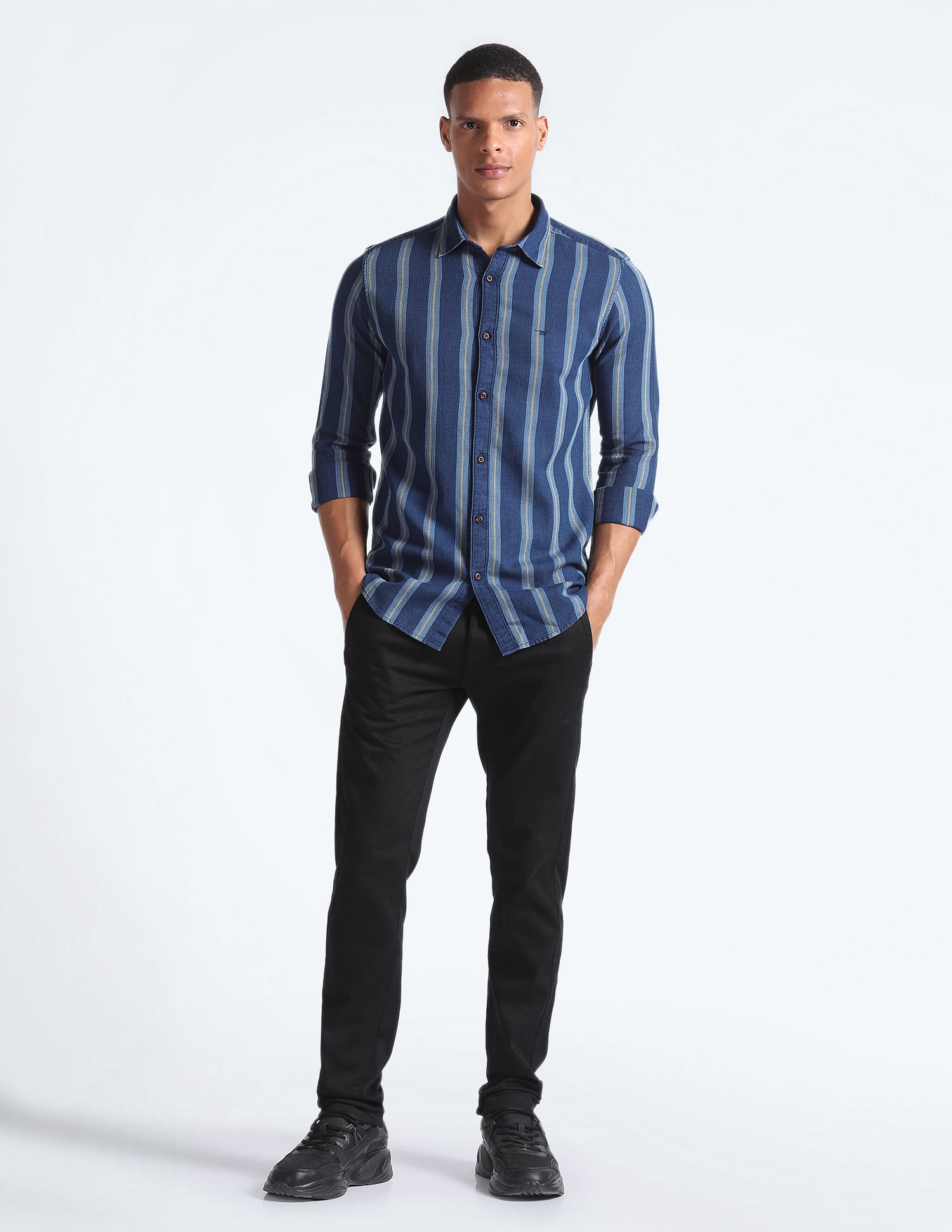 Flying Machine Vertical Stripe Waffle Shirt