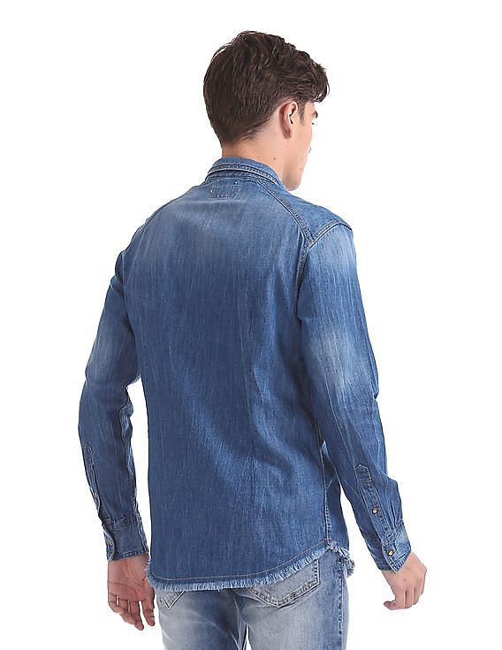 Flying Machine Regular Fit Stone Wash Denim Shirt