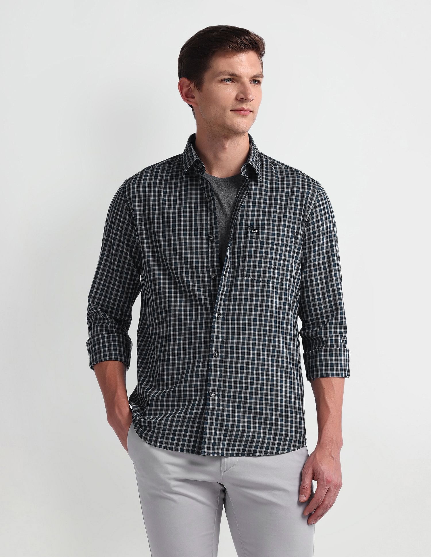 Arrow Sport Tartan Checked Manhattan Slim Shirt