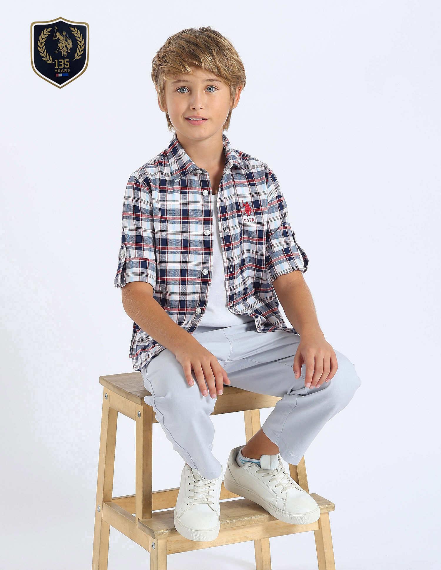 U.S. Polo Assn. Kids Boys Gingham Checked Regular Fit Shirt