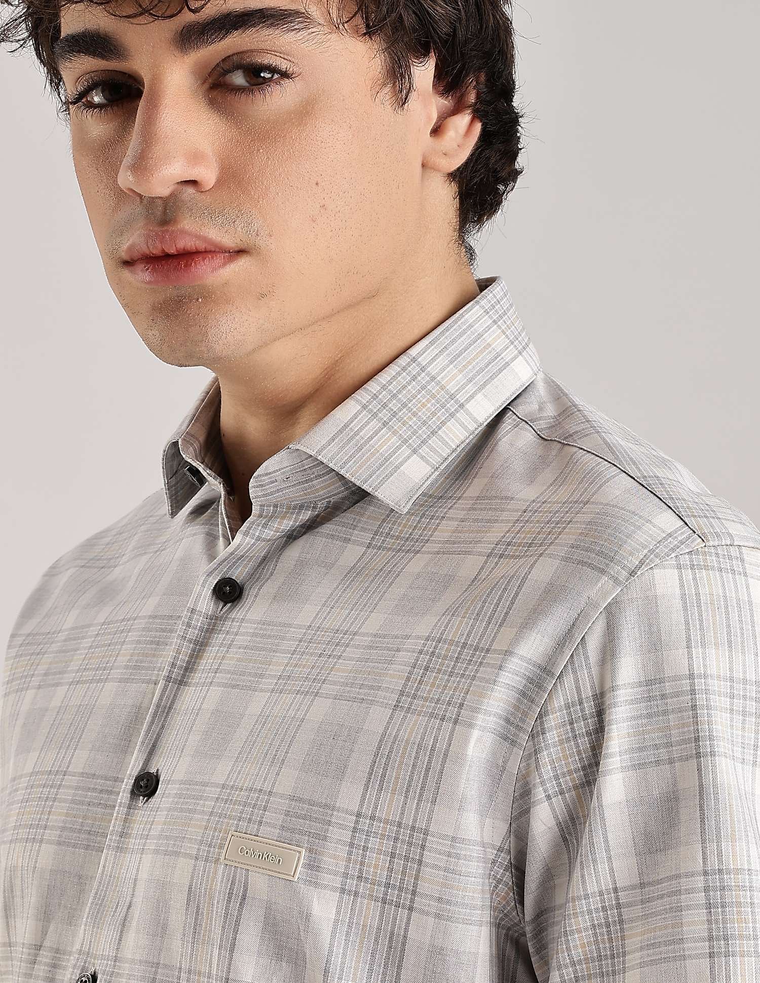 Calvin Klein Checks Slim-Fit Twill Woven Shirt