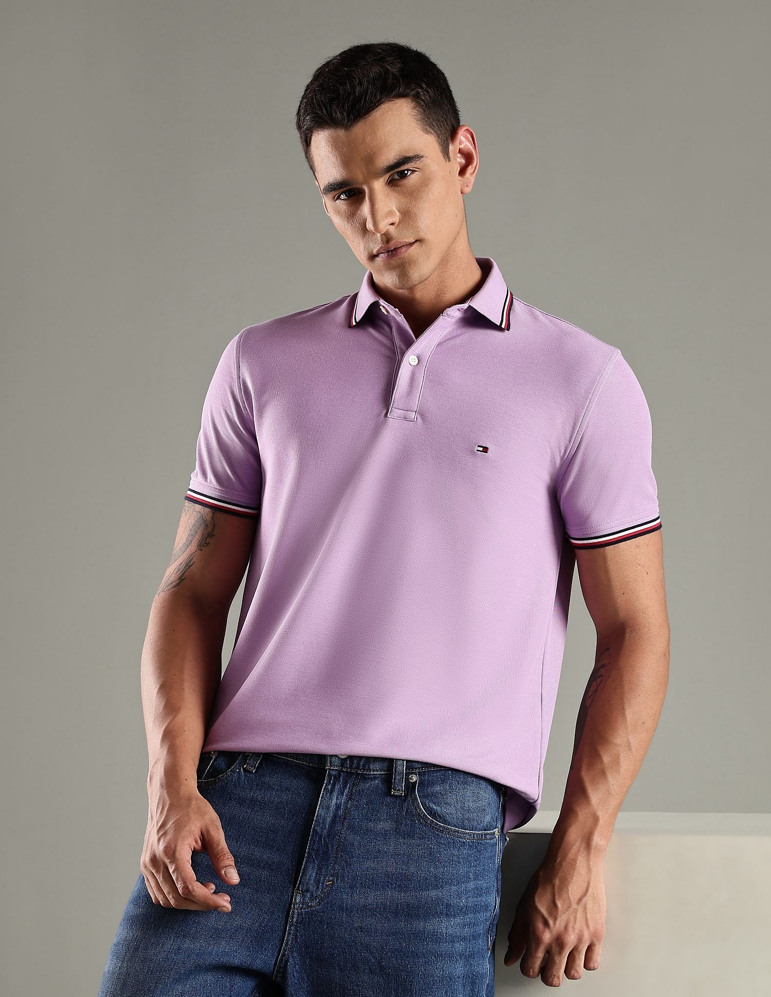 Tommy Hilfiger Solid Regular Fit Cotton Polo T-Shirt
